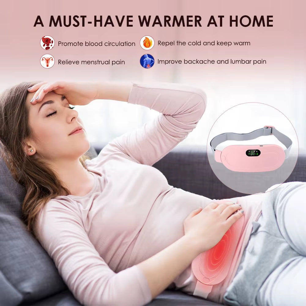 Electric Period Cramp Massager Vibrating Heating Pad Belt for Menstrual Colic Relief Pain Waist Abdominal Warm Palace Belt